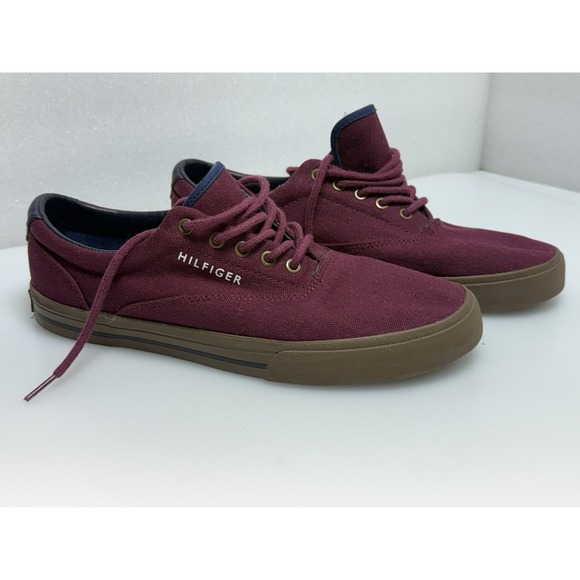 Tommy Hilfiger Shoes Mens 8.5 Burgundy Red Canvas Casual Sneakers Comfortable - Picture 1 of 10